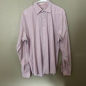 PETER MILLAR Crown Finish Blue and Pink Plaid Button-Up Polo Shirt Size Large
